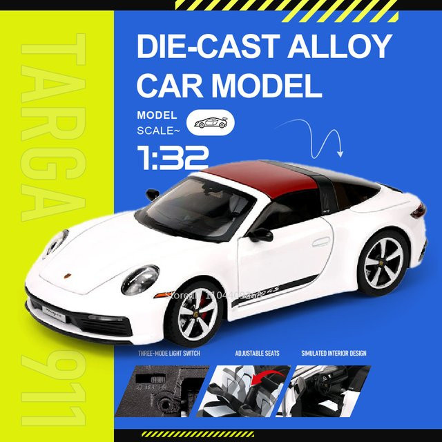 MAKEDA 911 TARGA Taycan Modellauto, Maßstab 1:32, Metall, Weiß - Bild 1