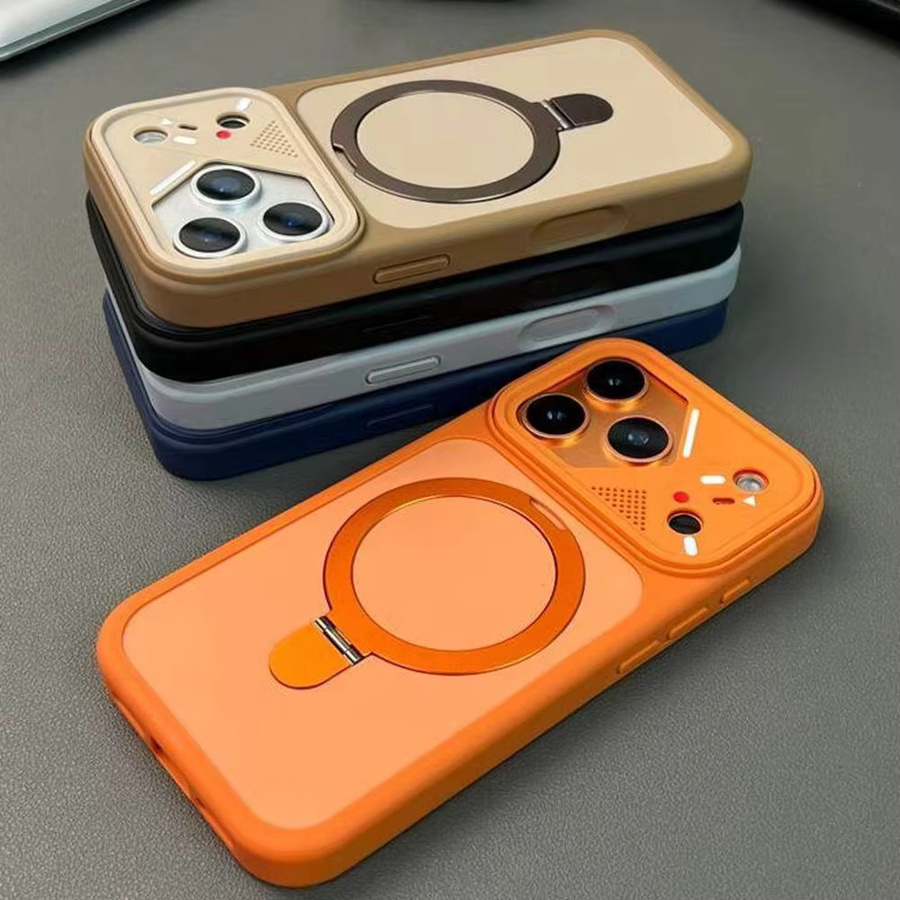 Lolozzx Matte Soft-Frame-Hülle mit MagSafe-Halterung für iPhone, stoßfeste Panzerhülle in Weiß und Orange - Bild 3
