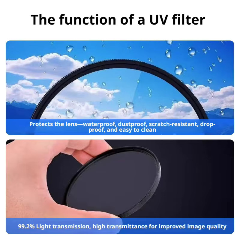 Universeller HD-UV-Filter für DSLR-Kameras, 37–82 mm, Schwarz, wasserdicht und staubdicht mit 99 % Transmissionsgrad aus Luftfahrt-Aluminium - Bild 2