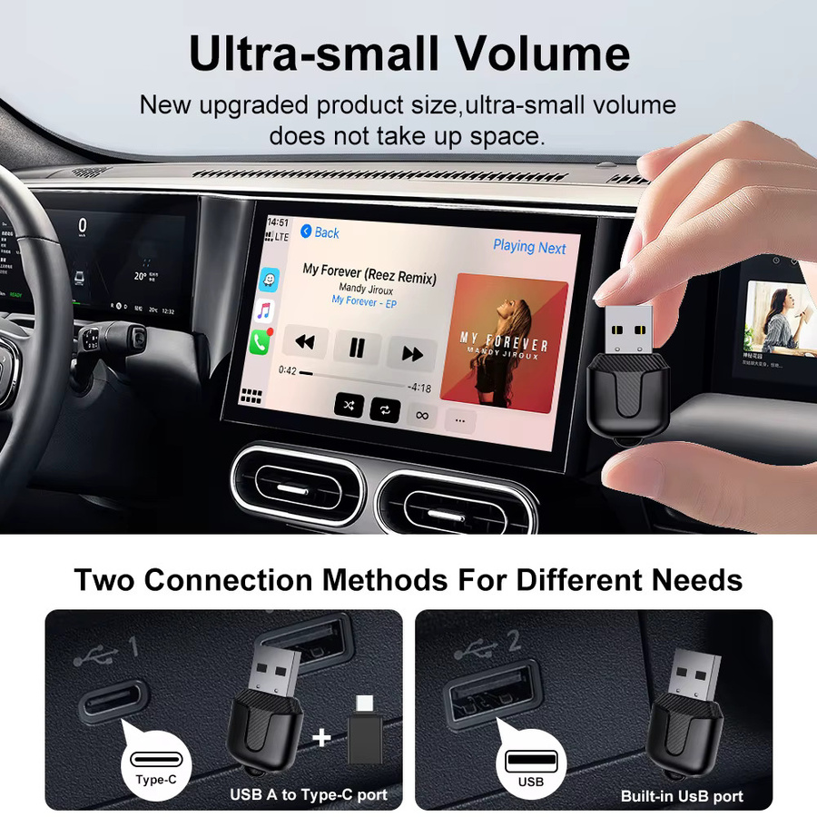 FLIXIVI CarPlay und Android Auto Adapter, kabelloser 5 GHz WiFi 5.0 Typ-C Plug-and-Play Adapter in Schwarz für kabelgebundene Systeme - Bild 3