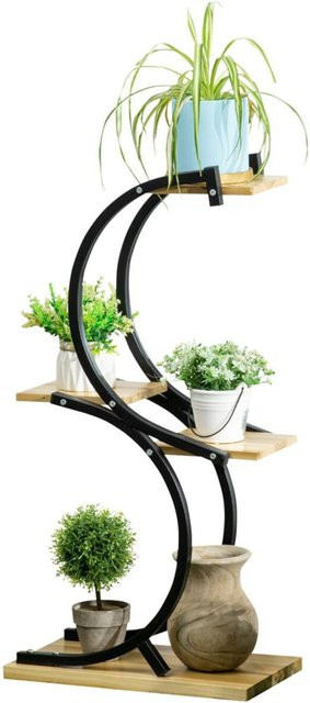 Outsunny Blumenständer aus Tannenholz und Eisen in Schwarz und Natur mit 4 Regalen, B/T/H: 46 x 25 x 91 cm - Bild 2