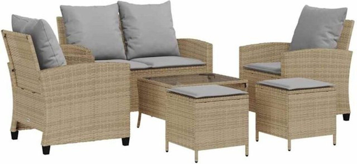 6-teilige Garten-Sofagarnitur mit Kissen aus Polyrattan und Stahl in Beige von vidaxl - Bild 1