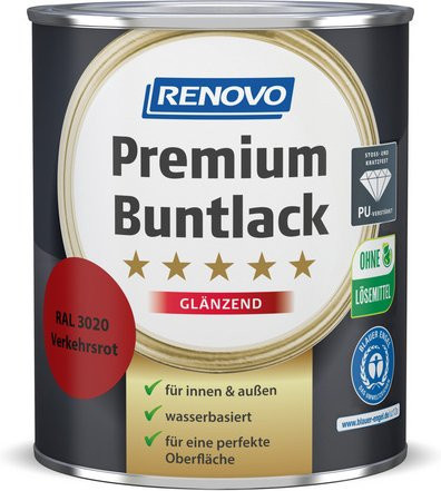 RENOVO Buntlack für Holz, wasserbasiert, rot, glänzend, 0,75 l - Bild 1