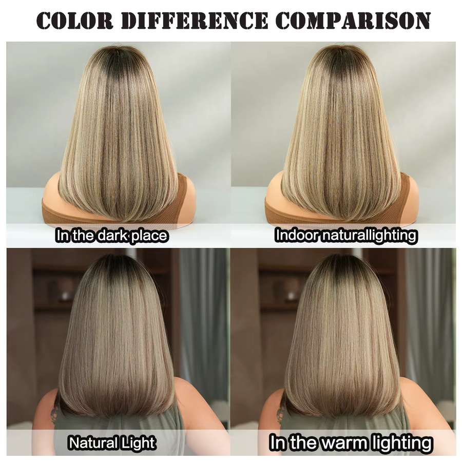 7JHH WIGS Perücke für Damen, schulterlang, gerade, braun, beige, synthetisch - Bild 4