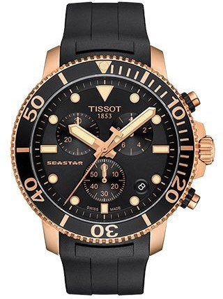Tissot Armbanduhr Seastar, Quarz, Edelstahl, Kautschuk, Schwarz, Herren - Bild 1