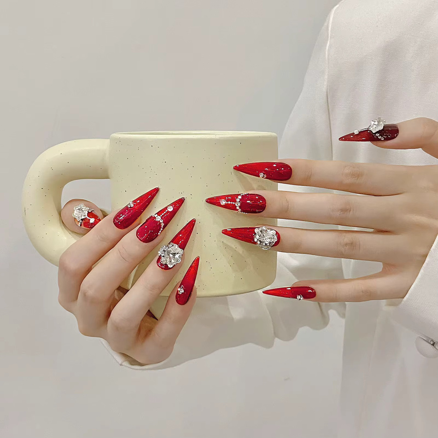 YADORNOS Kunstnägel, rot, Stiletto-Stil, glänzend, 10 Stück - Bild 2