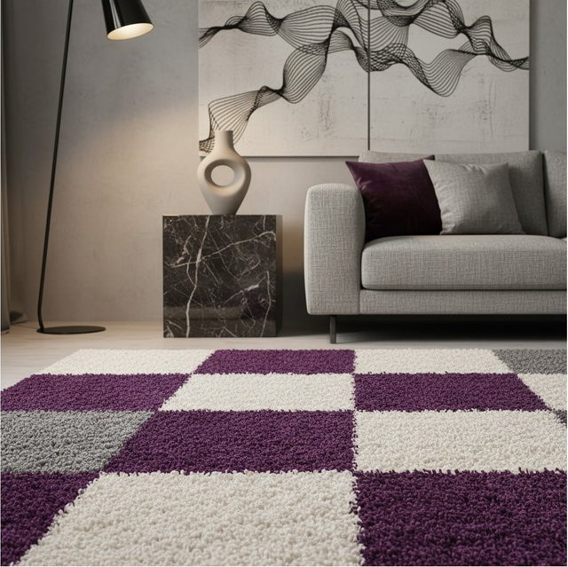 Hochflorteppich RHEIN von Kadima Design, kariert, Violett, B/T: 80 x 150 cm - Bild 1