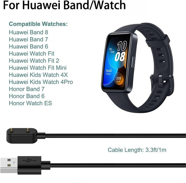 OAKCHARM Magnetisches USB Smartwatch Ladegerät für Huawei Band 10 9 8 7 6, Watch Fit und Honor Band 4X, Ersatzadapter Ladekabel, Schwarz - Bild 1