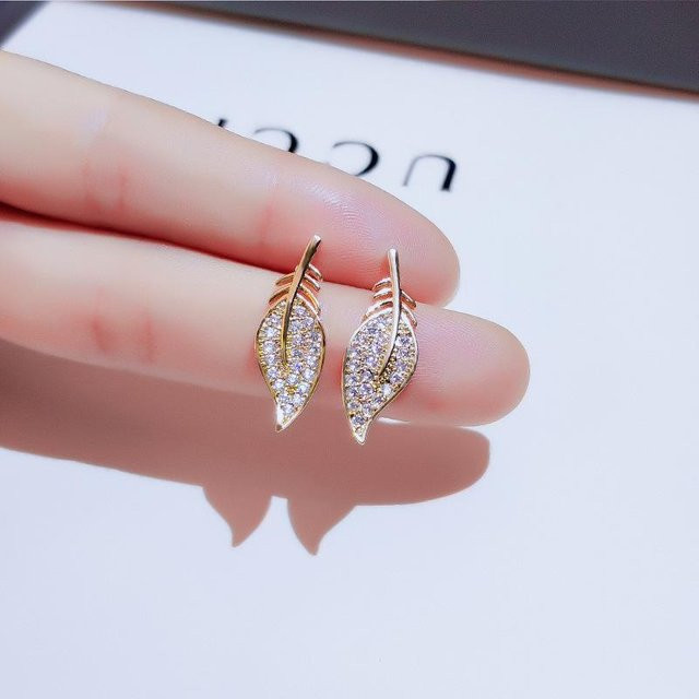 YIRAN Jewelry Ohrringe, Blätter, Kupfer, Roségold, Diamant, Zirkonia, Damen - Bild 1