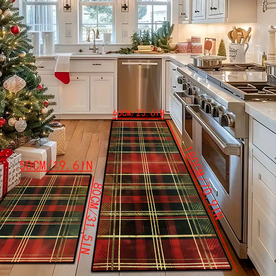 VIKAMA American Vintage Plaid Teppich im Karo-Design für Wohnzimmer, Schlafzimmer oder Küche - Bild 2