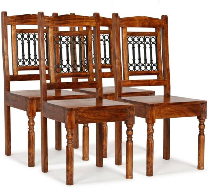 Vidaxl Esszimmerstühle 4er Set aus Massivholz und Gusseisen in Braun, Klassisches Design - Bild 1