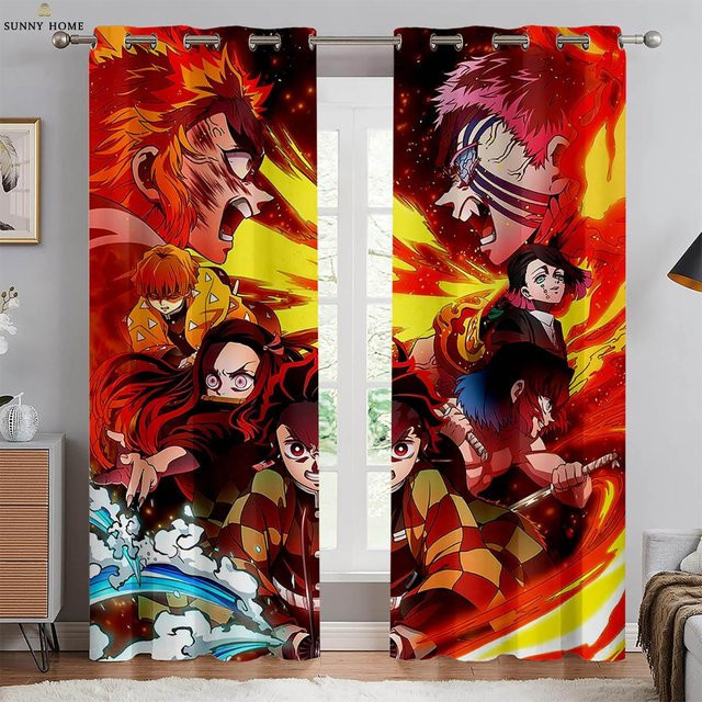 Verdunkelungsvorhänge mit Anime-Cartoon-Print von Yiran Furniture, Farbe Schwarz/Mehrfarbig, Breite: 100 cm, Höhe: 130 cm - Bild 1