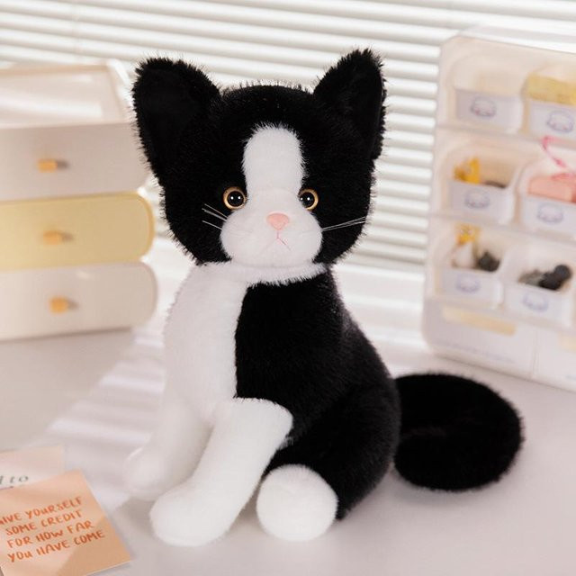 Niedliche Simulations-Sitzkatzenpuppe, Plüschtier, Kätzchenpuppe, Schwarz - Bild 1