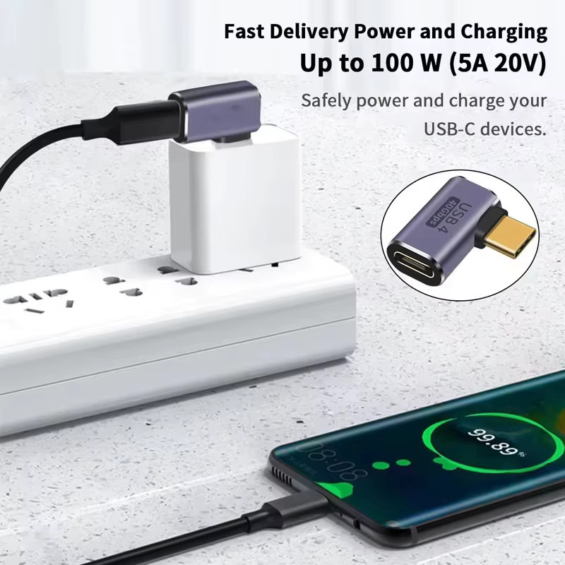 NNBILI USB4.0 Typ C auf Typ C Adapter mit 90-Grad-Winkel, 40 Gbit/s Datenübertragung und 100 W Schnellladefunktion, unterstützt 8K60Hz für MacBook und andere Geräte - Bild 6