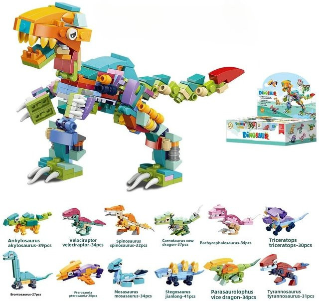 Binchi Keji Travel Dinosaurier-Serie Baustein-Set, 12-in-1, blau - Bild 1