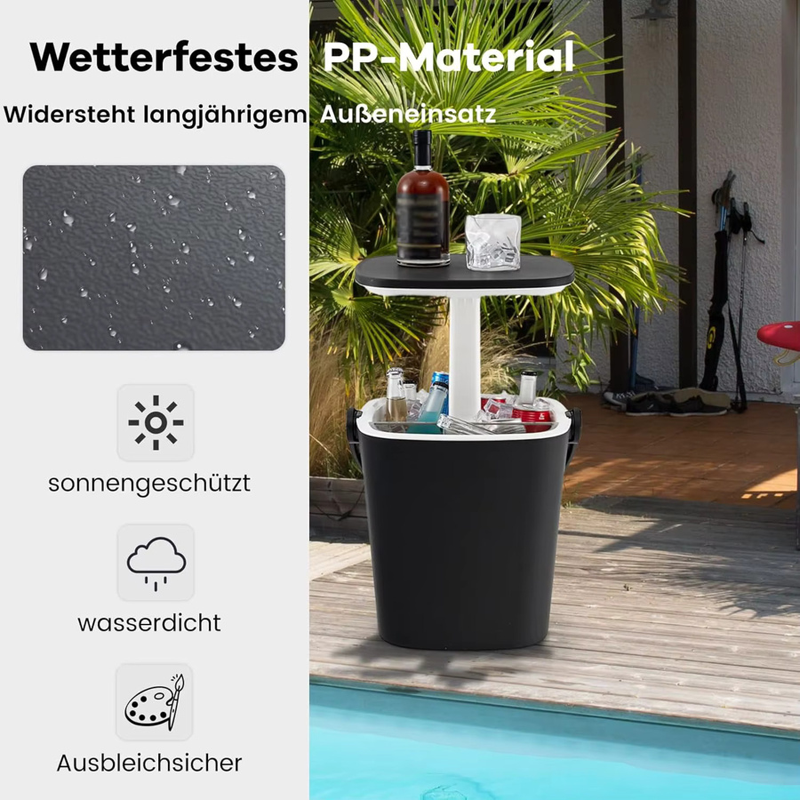 GOFLAME 3-in-1 Tragbarer Beistelltisch mit 15 L Kühlbox, Hebebarer Platte, Flaschenöffner und Herausnehmbarem Regal in Schwarz oder Blau - Bild 2
