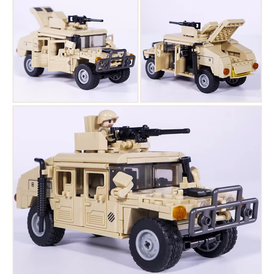 Monkey Man Militär Serie H1 Fahrzeug Tank Bausteine Set mit 265 Teilen in Grau und Beige - Bild 3