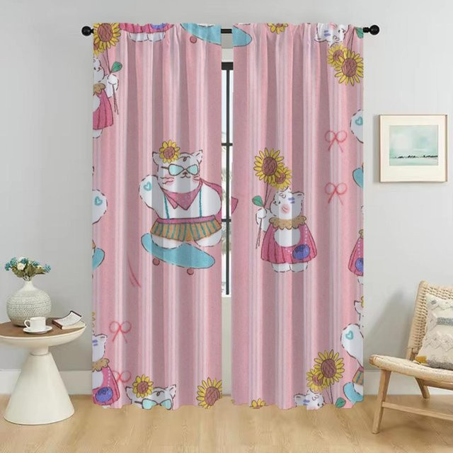 2er-Set Elegante Tüll-Raumvorhänge Kuschelbär in Pink für Wohnzimmer und Schlafzimmer, Breite: 50 cm, Höhe: 70 cm - Bild 1