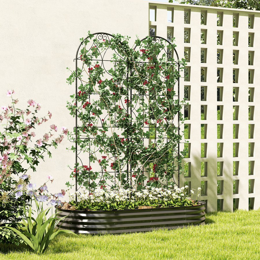 Outsunny Kletterpflanzenstütze Set aus Metall mit unregelmäßigem Muster für Garten und Gemüse, Schwarz, B: 50 cm, H: 180 cm - Bild 2