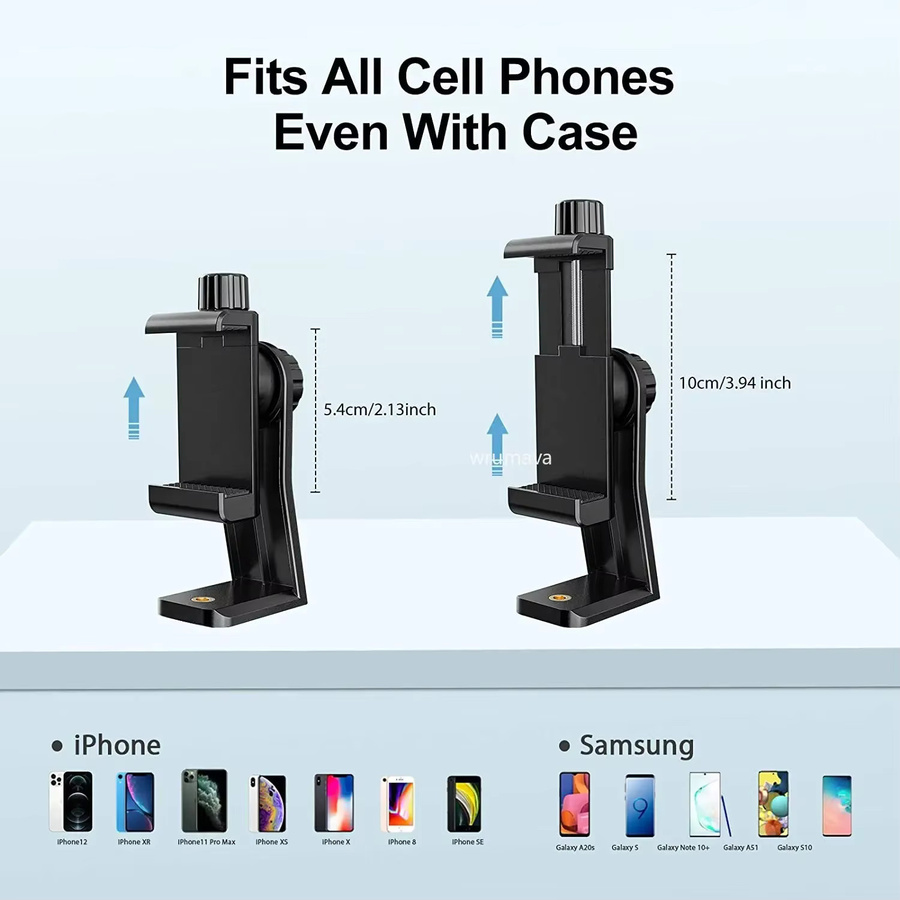 Wrumava Universal Handy Stativ Halterung Adapter mit 360 Grad drehbarem Kugelkopf in Schwarz für Samsung und iPhone sowie Selfie Sticks und Einbeinstative - Bild 4