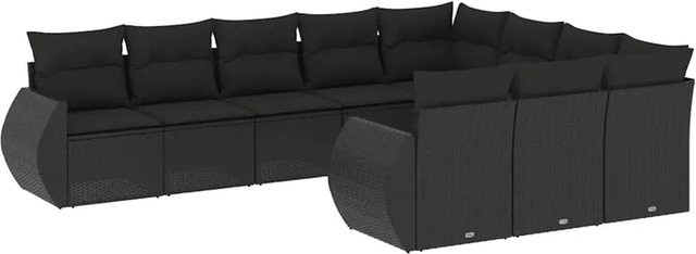 vidaXL 10-tlg. Garten-Sofagarnitur aus Polyrattan in Schwarz mit Kissen und Stauraum - Bild 1