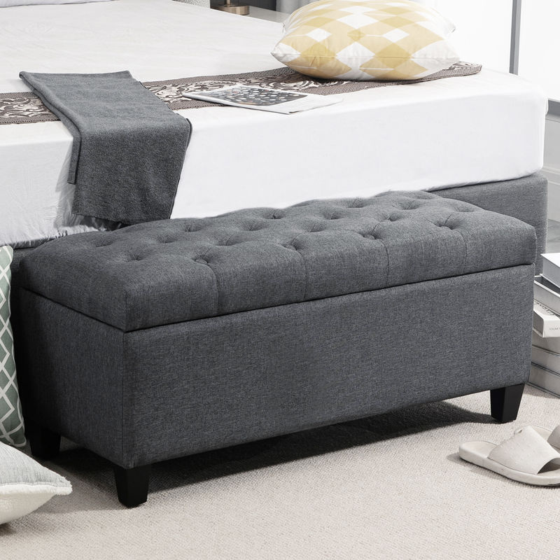 HOMCOM Polsterbank mit Stauraum aus Gummiholz und Polyester in Dunkelgrau, B/T/H: 100 x 40 x 44 cm - Bild 2