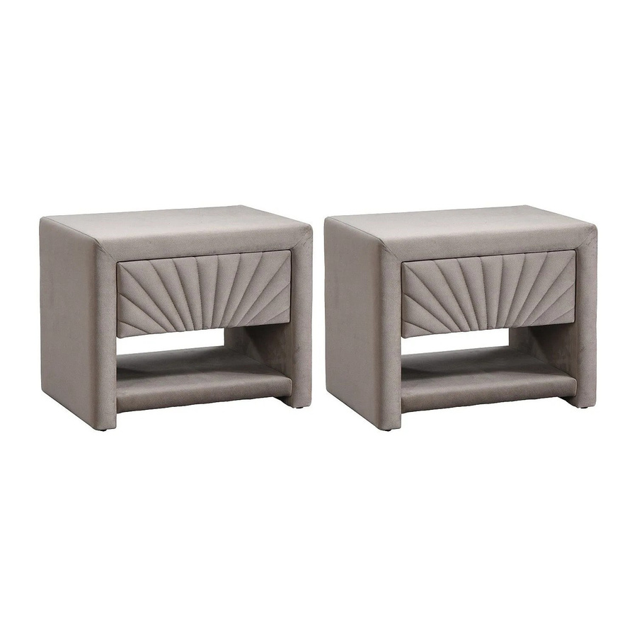 Vente-unique Nachttisch Ulami in Beige mit Samtbezug, Breite: 50 cm - Bild 2