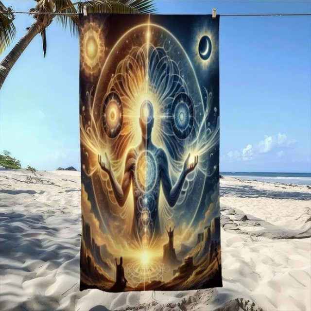 Saugfähiges Strandtuch mit Spirituelle Energie Kunst Muster von JMG Household Supplies, Boho Design, Mehrfarbig, B/H: 140 x 70 cm - Bild 1