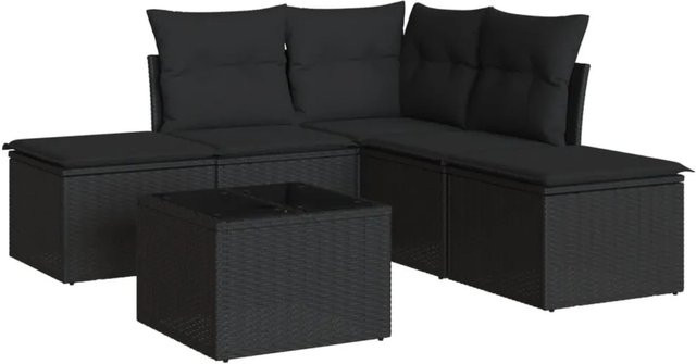 vidaXL 6-tlg Garten-Sofagarnitur aus Poly-Rattan mit Kissen in Schwarz - Bild 1