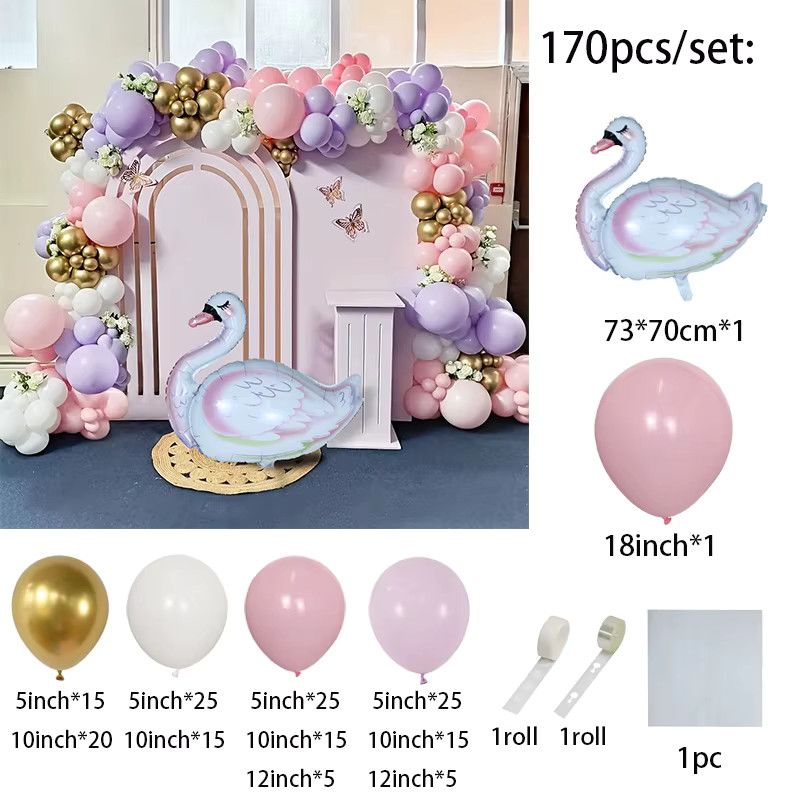 LQVYI Ballon Girlande Set mit 170 Stück Schwanenfolienballons und Latexballons in Rosa, Lila und Gold für Geburtstagsfeier und Hochzeit - Bild 2