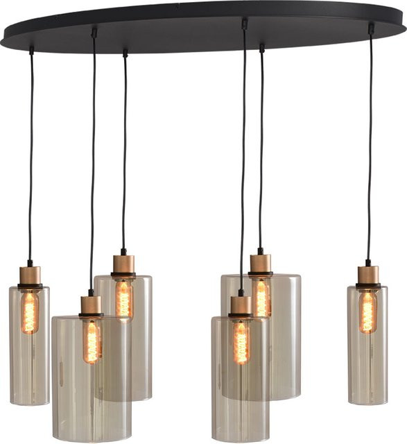 Masterlight Ortona Pendelleuchte 6-flammig oval in Gold matt mit transparenten Glasschirmen - Bild 1