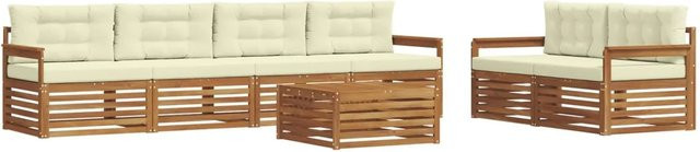 vidaXL Outdoor-Sofagarnitur 7-teilig aus Akazienholz mit Kissen in Natur und Creme - Bild 1