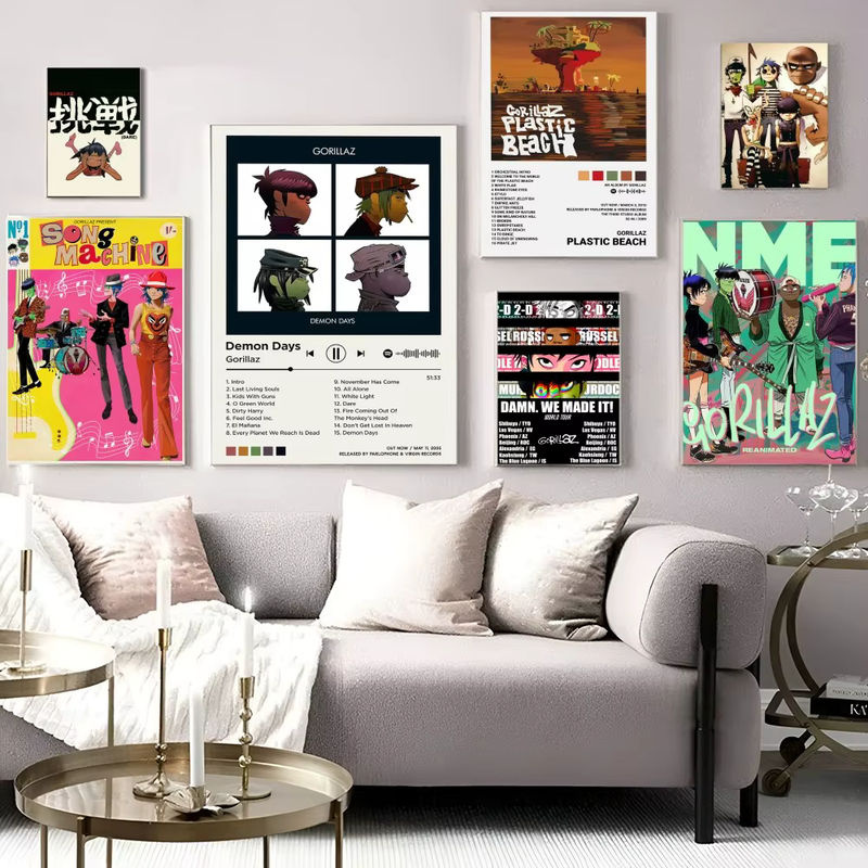 Gorillaz Anime Poster im Vintage-Stil als mehrfarbige Wandkunst für dein Zuhause, rechteckiges Porträt aus Papier, rahmenlos - Bild 3