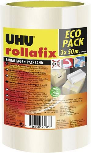 UHU Rollafix 33885 Packband transparent, 3er Pack, Breite: 50 mm, Länge: 5000 mm - Bild 1