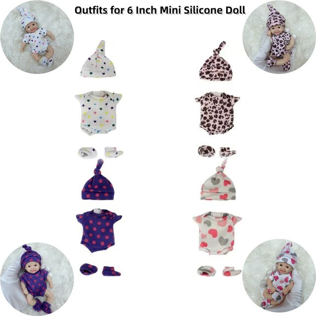 AnjoDoll Puppenkleidung Set für 6-Zoll Silikon Reborn Puppen, 4 verschiedene modische Outfits aus Textil und Plüsch, Unisex Zubehör - Bild 1