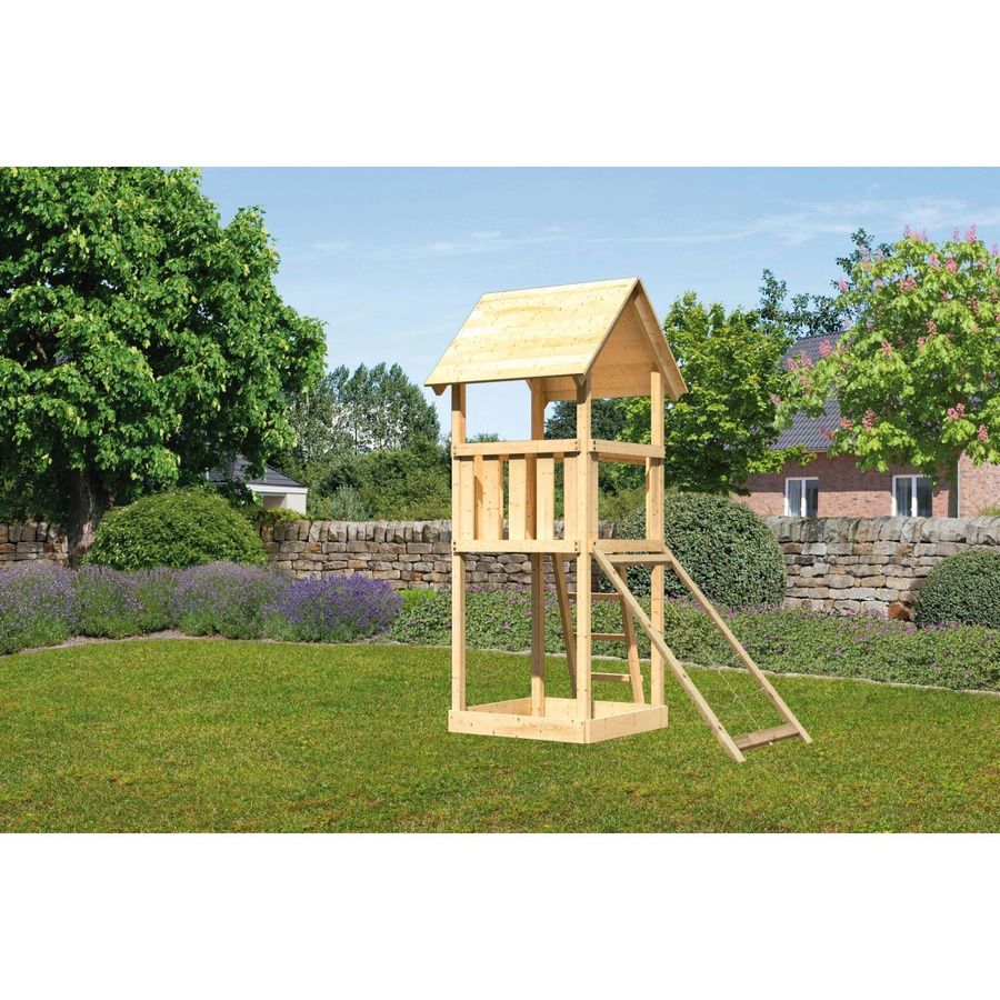 Karibu Spielturm Lotti in Braun mit Sandkiste und Netzrampe - Bild 2