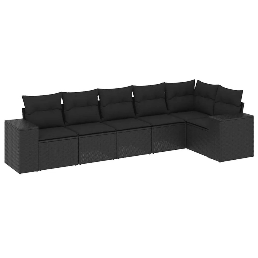 vidaXL 6-teilige Garten-Sofagarnitur in L-Form aus schwarzem Poly-Rattan mit Sitzkissen und Rückenkissen - Bild 2