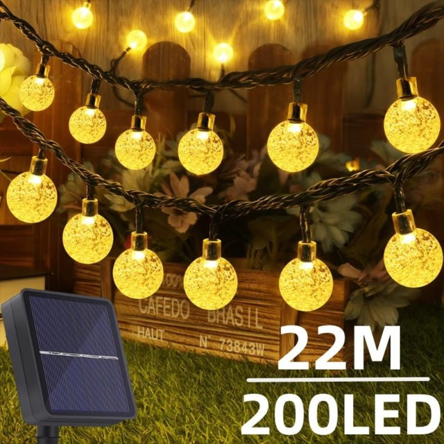 Solar-Lichterkette für den Außenbereich mit LED-Kristallkugeln, 22 m Länge, wasserdicht, transparent, OKAL RED EAST - Bild 1