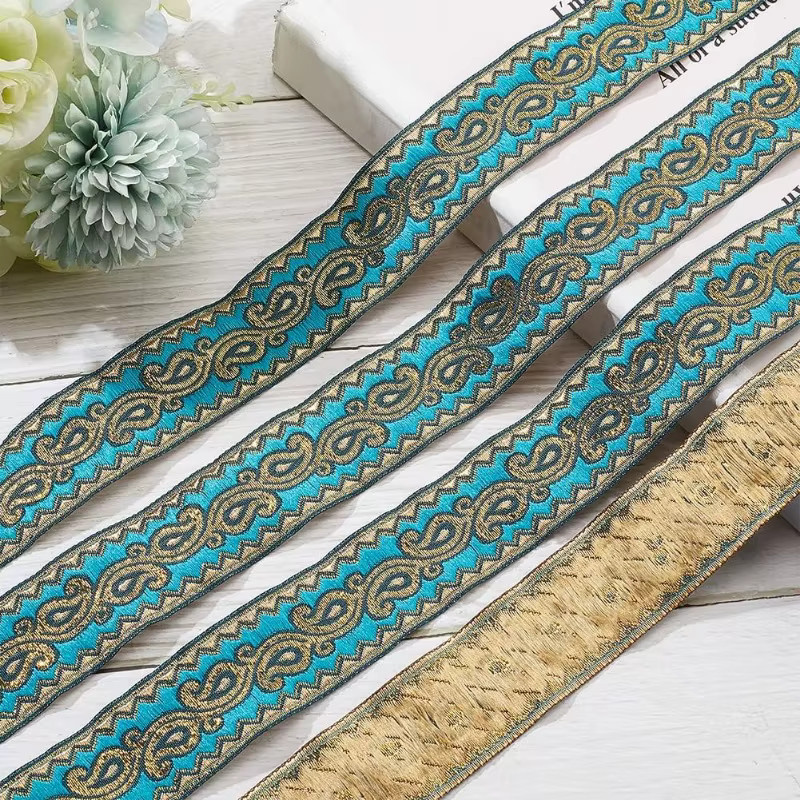 Jacquard-Bandbesatz Boho ethnische Stickerei aus Polyester für Handwerk und DIY, Breite: 3,175 cm, Länge: 9,14 m - Bild 4