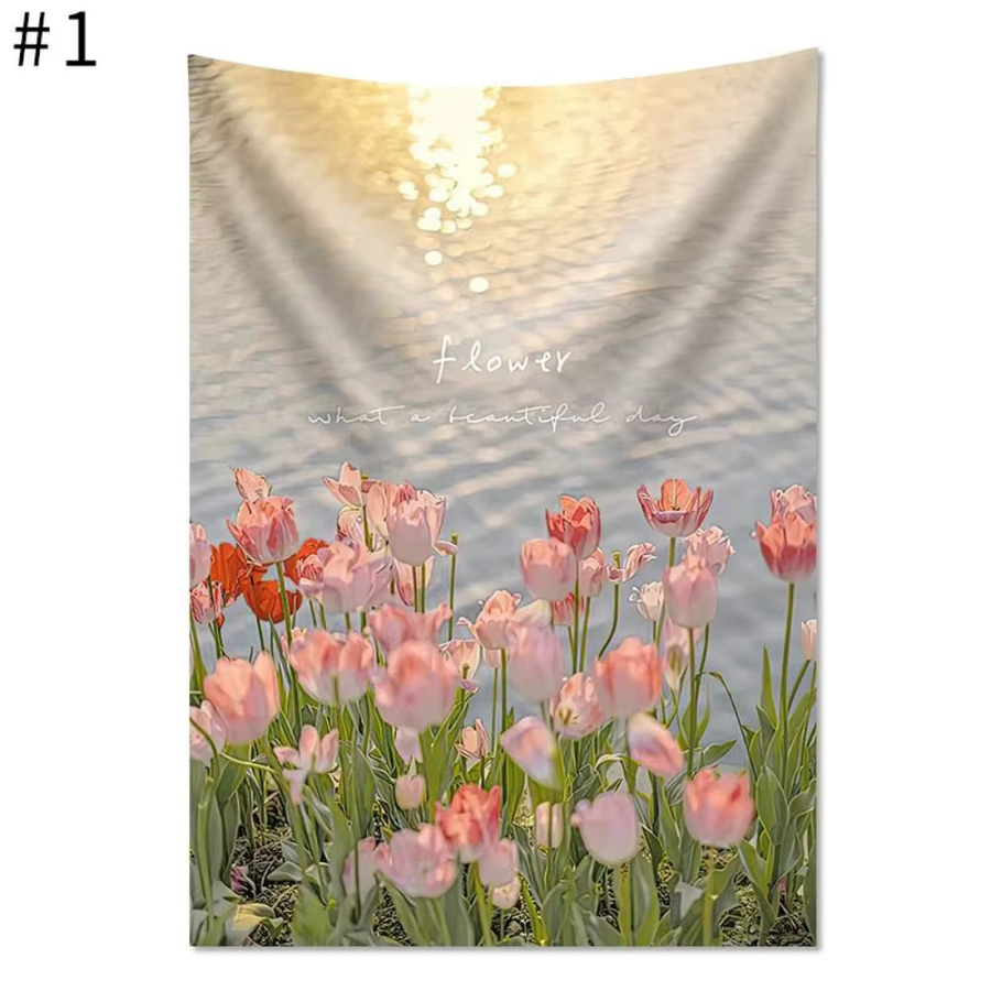 VIKAMA Wandteppich mit romantischem Tulpen-Blumendruck, floraler Wandbehang für Wohnzimmer, Schlafzimmer und Kinderzimmer, rechteckige Textil-Dekoration - Bild 2