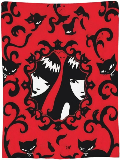 Helenal E-Emily the Strange Flanell-Poster-Decke als Mode-Überwurfdecke für Erwachsene, Farben: Weiß und Rot, B: 150 cm, T: 125 cm - Bild 1
