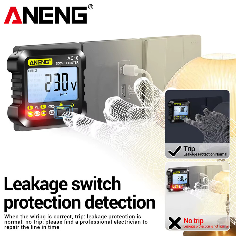 ANENG AC10 Steckdose Tester zur Prüfung von Polarität und Phase in Schwarz - Bild 3