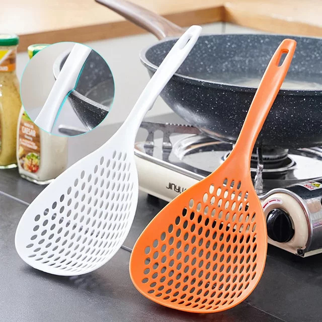 3er-Set WIKHOSTAR Küchensiebe und Skimmer aus Kunststoff in Weiß mit Griff für Pasta und zum Ablaufen von Lebensmitteln - Bild 1