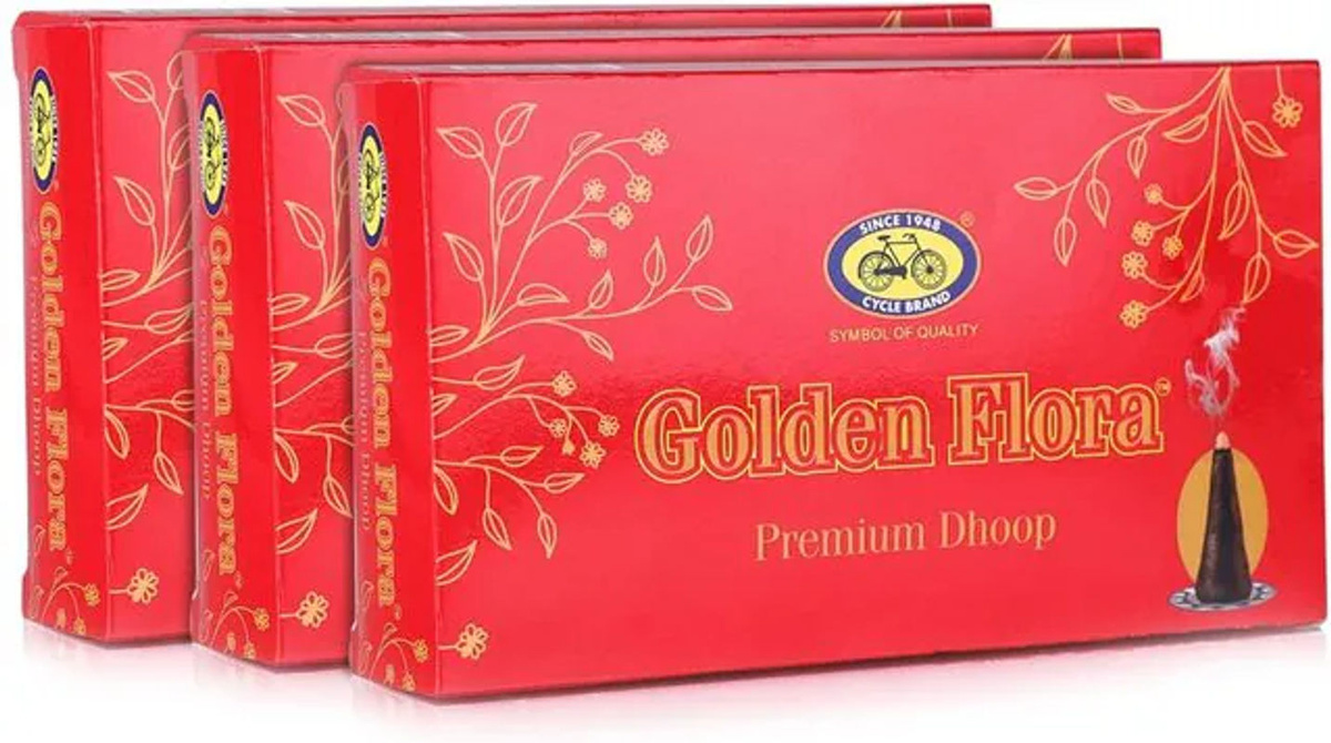 Golden Flora Wet Dhoop Aromatische Weiche Räucherkegel Rot, 3er-Pack (120g) - Bild 1