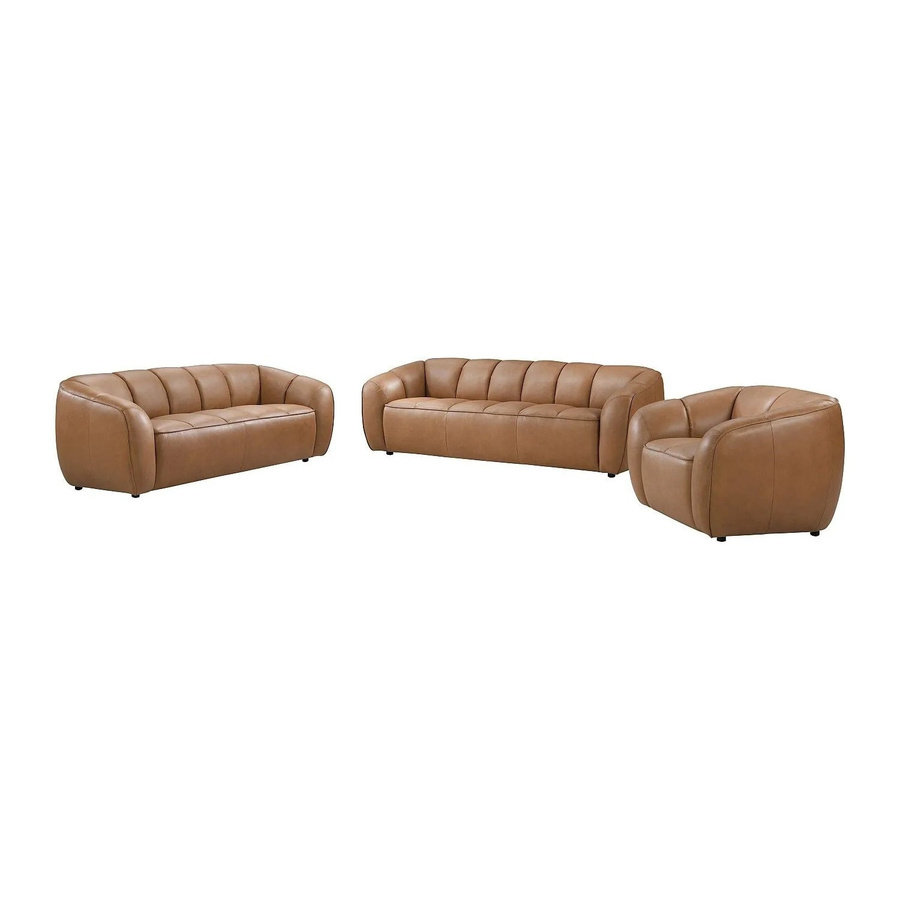 Pradoni Couchgarnitur aus Leder mit 3-Sitzer-Sofa, 2-Sitzer-Sofa und Sessel in Camel, Steppeffekt, B/T/H: 234 x 202,5 x 111,5 cm - Bild 2