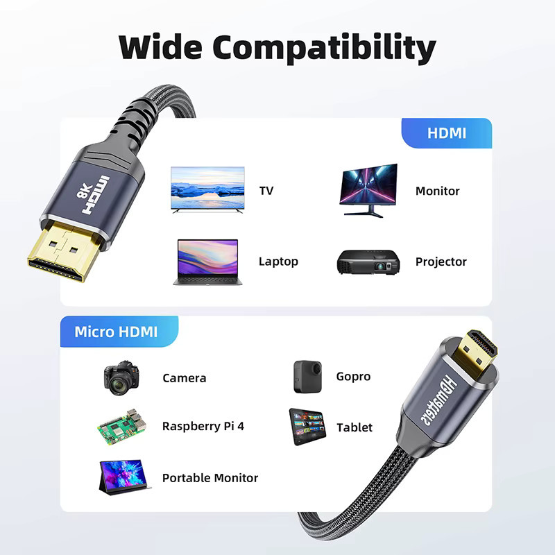 HDmatters Micro HDMI zu HDMI Kabel 8K HDMI 2.1 mit HDR und eARC, bidirektional, 4K 120Hz, Schwarz - Bild 2