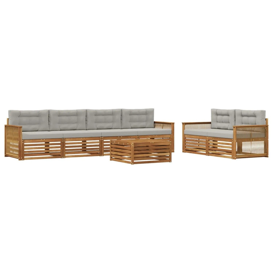 vidaXL Outdoor-Sofagarnitur aus massivem Akazienholz mit Kissen in Natur und Hellgrau - Bild 2