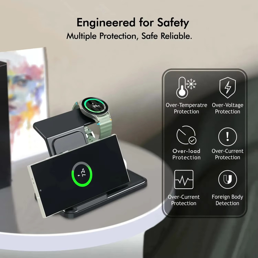 3-in-1 faltbare kabellose Ladestation für Samsung Galaxy S25 S24 S23 S22, Galaxy Watch und Buds in Schwarz - Bild 2