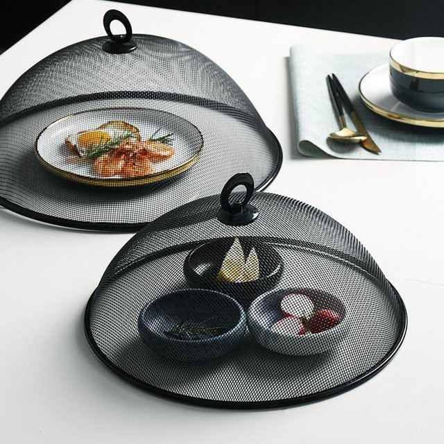 Fishine Lebensmittelabdeckung aus Eisen mit dichtem Mesh-Design und Griff, rund, schwarz - Bild 1