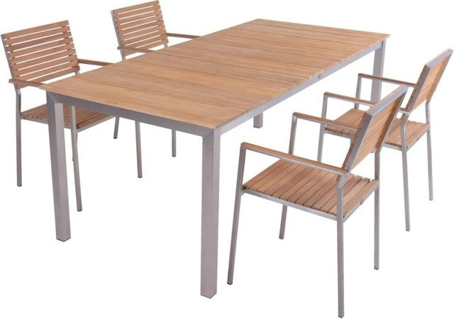 DELUKE Garten-Sitzgruppe FRIDA 5-tlg. Gartenmöbel-Set aus Teakholz und Edelstahl in Braun - Bild 1